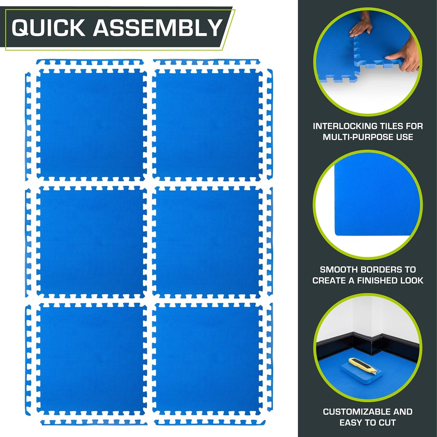 ProsourceFit Extra Thick Exercise Puzzle Mat - ¾-Inch EVA Foam Interlocking Tiles | Cushioned Flooring, Blue, 24 SQ FT (6 Tiles)