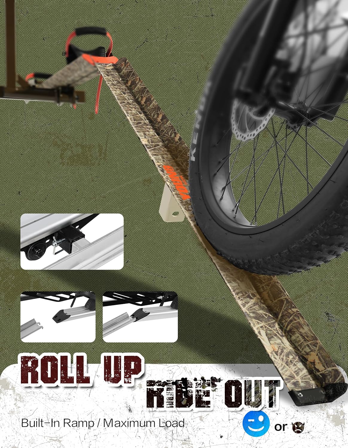 Young Bike Rack - Hitch Mount for 2 E-Bikes | Foldable, Anti-Wobble, 200lbs Capacity, Camo