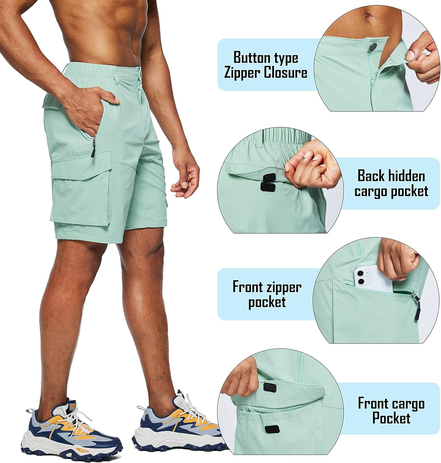 Pudolla Men's Hiking Cargo Shorts - Quick Dry Outdoor Travel Shorts with Multi Pockets | Perfect for Fishing & Camping