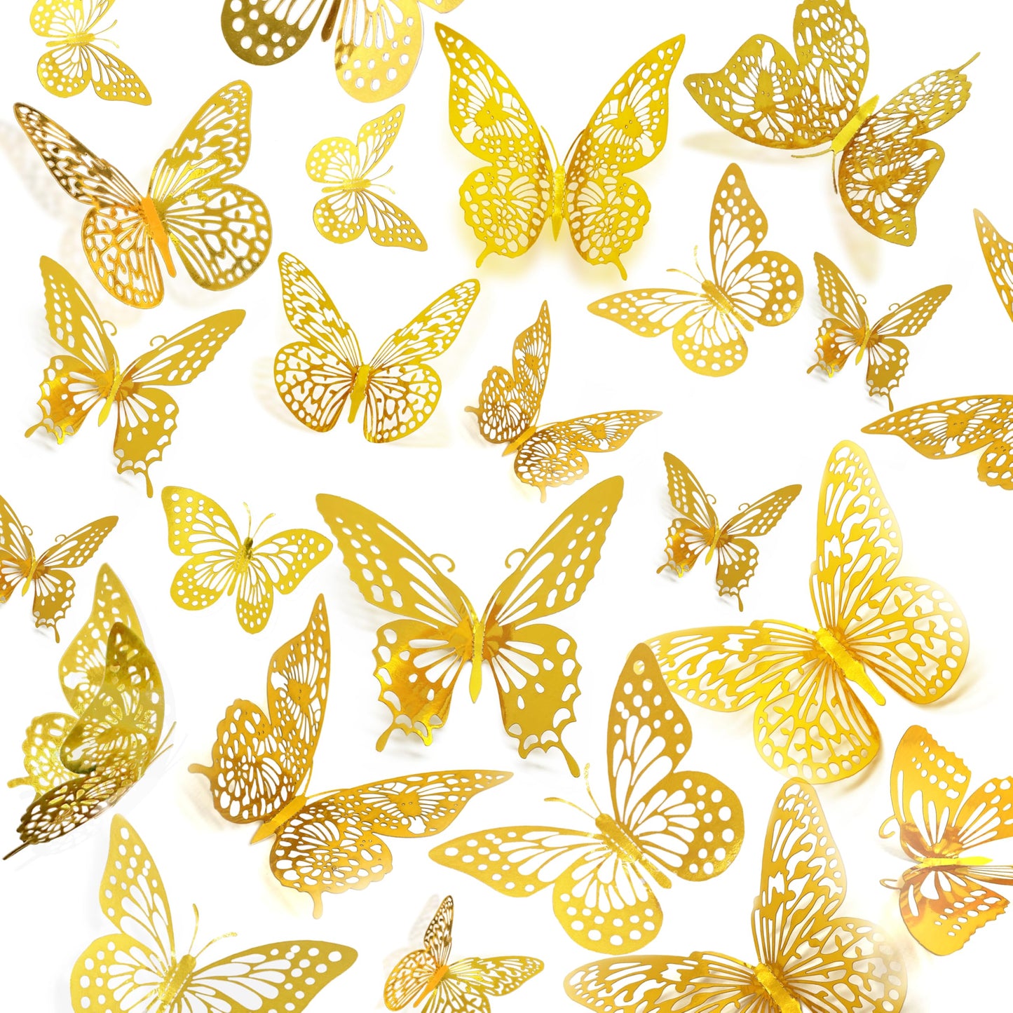 JOSDIOX 72 Pcs 3D Gold Butterfly Wall Decor Stickers - 4 Unique Styles & 3 Sizes, Removable Decals for Birthday Parties, Cake Toppers & Home Wall Decor