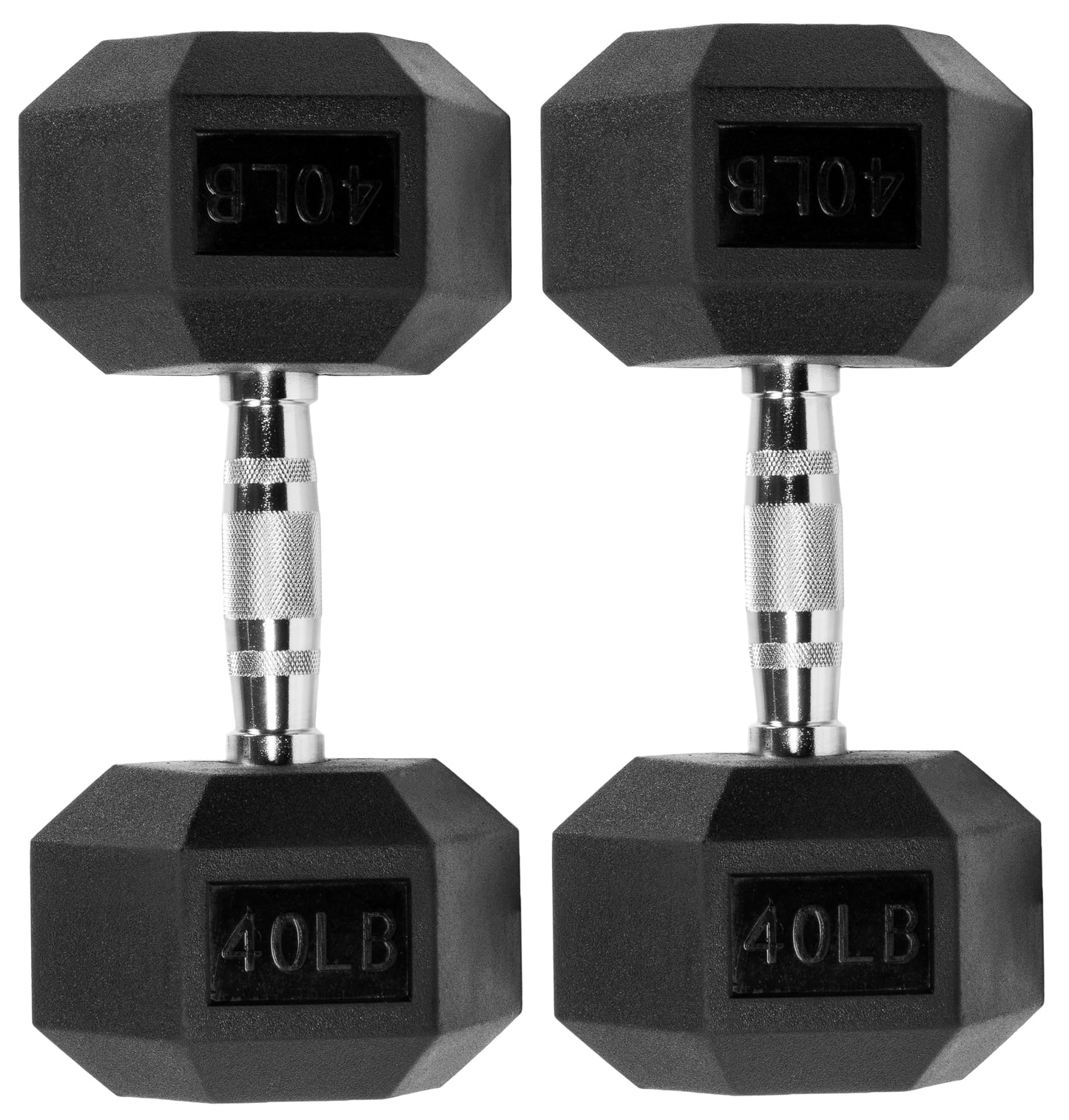 Fitvids Rubber Encased Hex Dumbbell – 40LB – 40LB Pair – Black