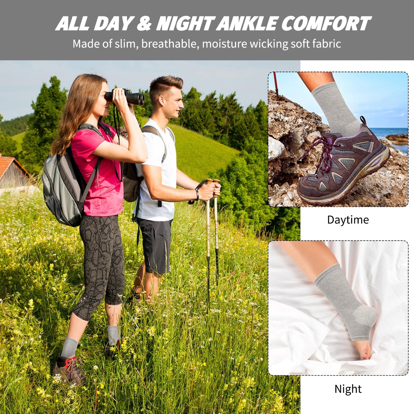 Xorim Ankle Compression Sleeve, Foot Compression Sleeve, Soft and Breathable Foot Sleeves,Socks for Arch Support(Gray)