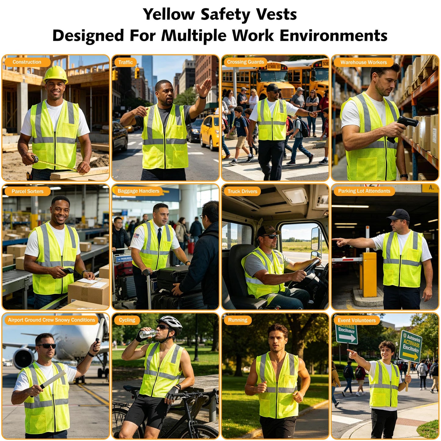 AYKRM Men's Safety Vest 2 Pockets Reflective High Visibility Class II Mesh Vest for Women & Men Meets ANSI Standards Yellow Safety Vest with Reflective Strips