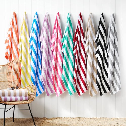 Arkwright Cabana Stripe Beach Towels - Pack of 4 Oversized 100% Cotton Quick-Dry 30 x 70 in, Beige