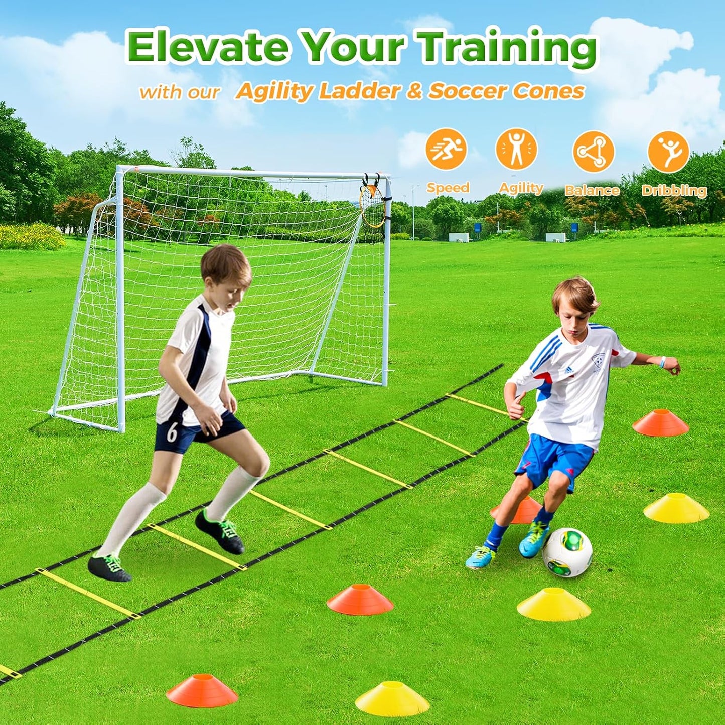 Metal Soccer Goals by [Brand Name] - Portable 12x6, 10x6.5, 8x6, 6x4FT Frames for Kids & Adults
