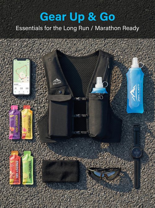 Zelvot Running Vest for Women Men, USA Original Patent, Adjustable Chest Straps Running Hydration Vest with 500ml Soft Flask, Lightweight Breathable Reflective Running Vest for Marathon (Black, M/L)
