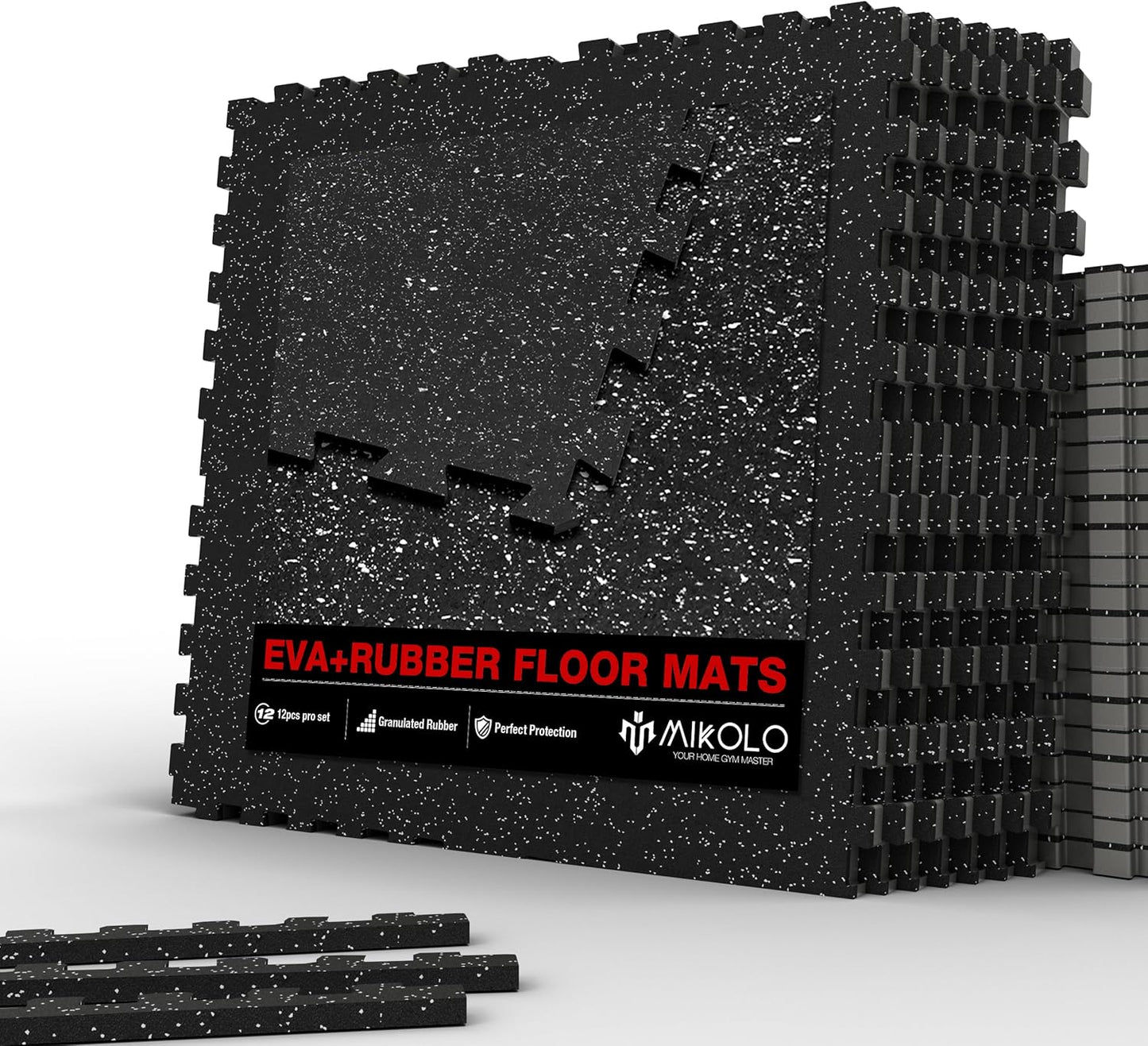 Mikolo Gym Flooring Mats - 12 Pcs High-Density EVA Foam | 48 Sq Ft Interlocking Protective Mats