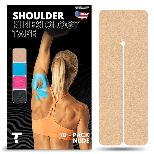 Kinesiology Tape for Shoulder | Waterproof, Sticks 7 Days, Precut Synthetic Material | K Tape for Shoulder Pain Relief & Support - Knees, Lower Back Pain, & Achilese (10 PCS | Nude)