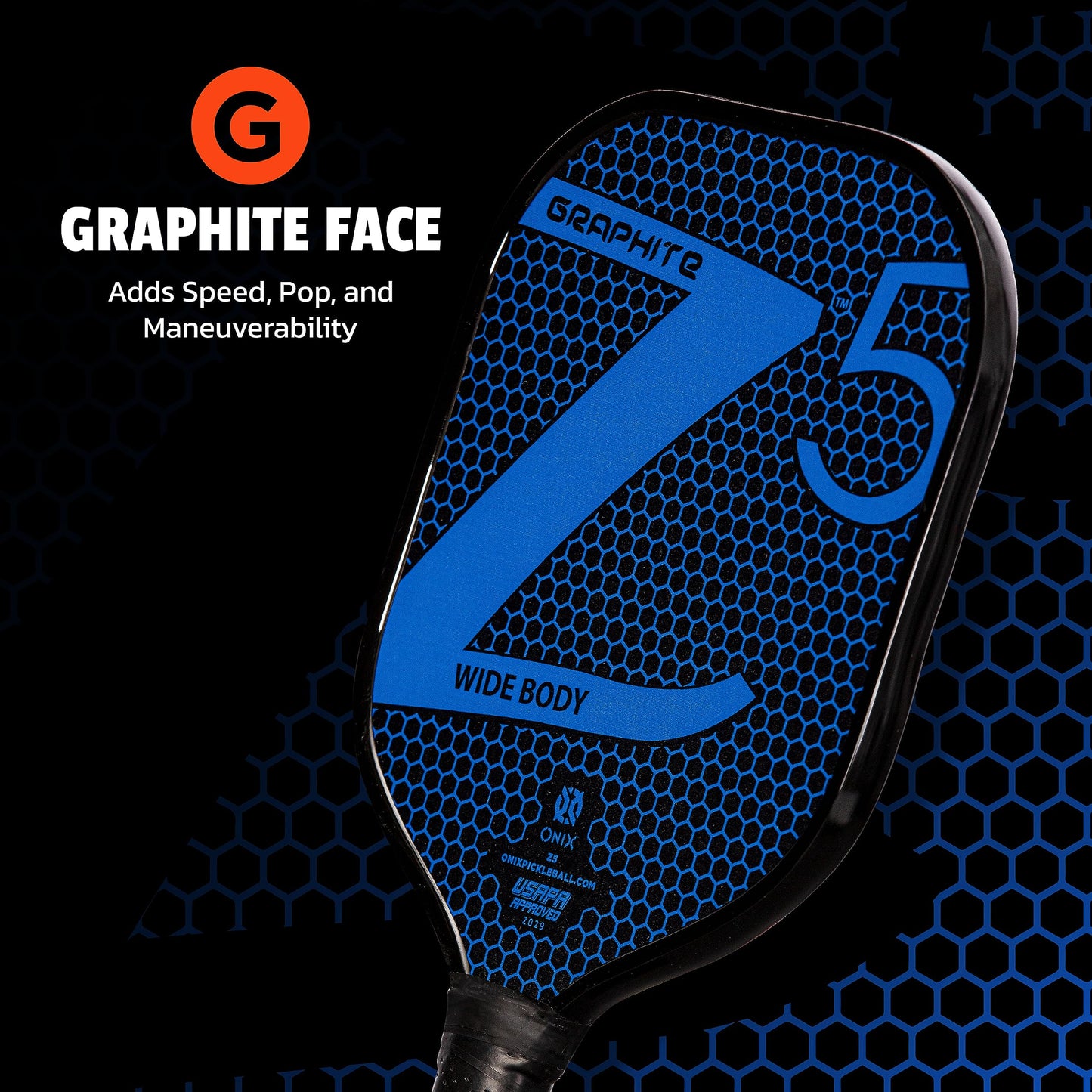 ONIX Graphite Z5 Pickleball Paddle (Graphite Carbon Fiber Face with Rough Texture Surface, Cushion Comfort Grip and Nomex Honeycomb Core for Touch, Control, and Power),Blue