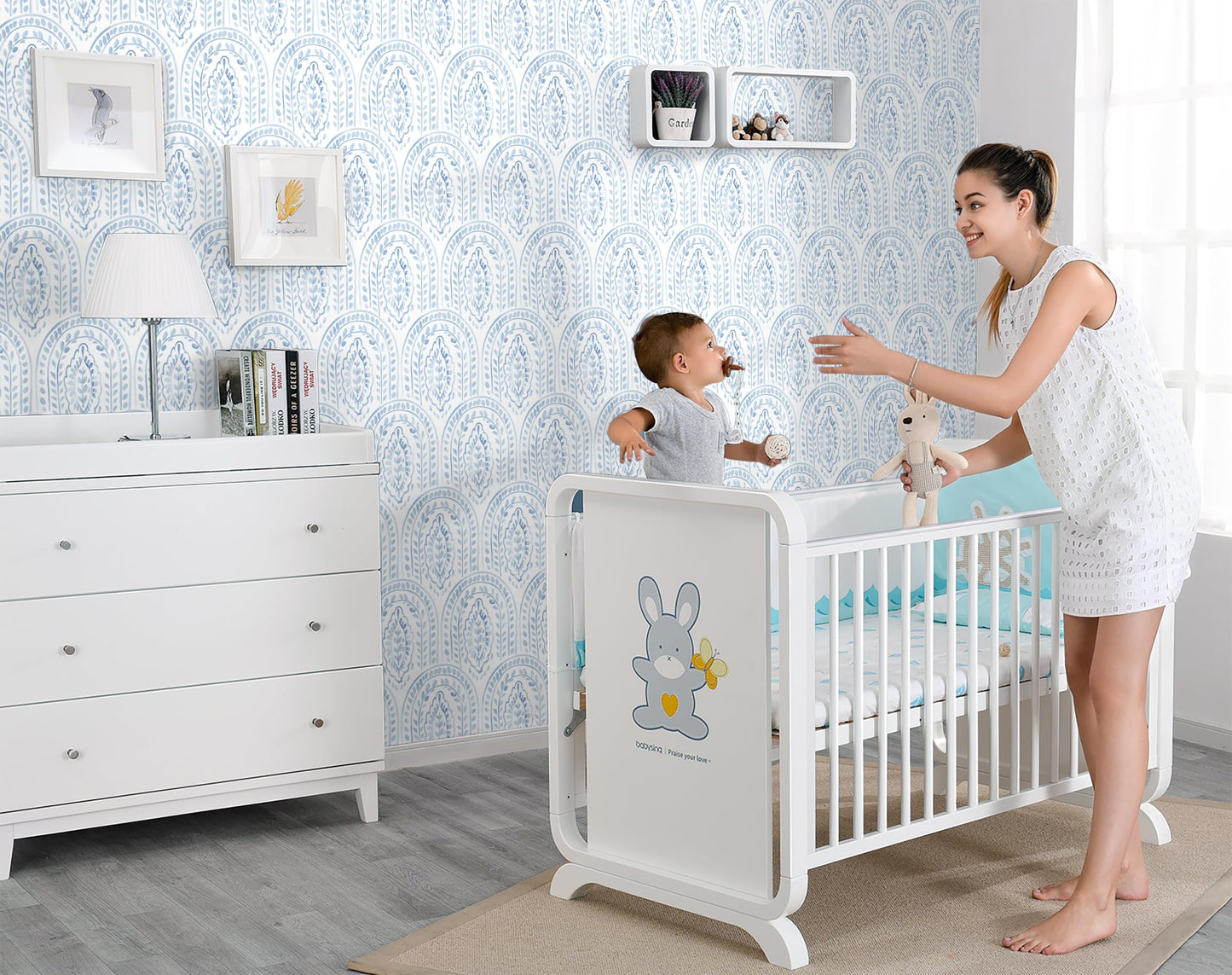 Micpolo Peel and Stick Wallpaper Modern Wall Paper Boho Contact Paper Removable Wallpaper Peel and Stick Blue and White Self-Adhesive for Bathroom Bedroom Kitchen Wall Decor 17.3" x 118"