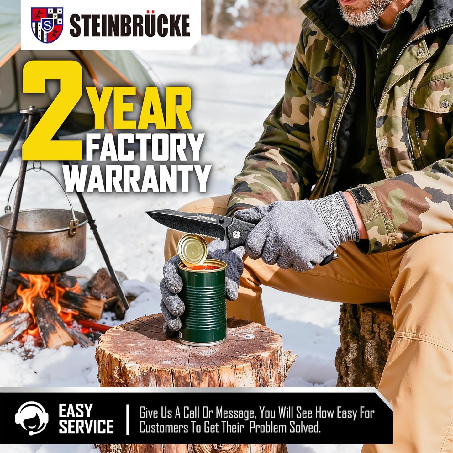 Steinbrucke Tactical Folding Knife - 3.4'' Stainless Steel 8Cr13Mov Blade | Ideal for Hunting, Camping, and Everyday Carry