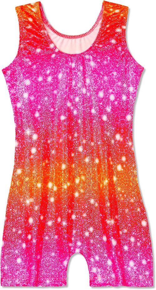 Domusgo Sparkly Gymnastics Leotards for Girls - One-Piece Pro Unitard with Shorts