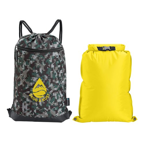Skog Å Kust GymSak | Patented 2-in-1 Drawstring Cinch Bag with Removable Waterproof Dry Bag | Camo & Yellow