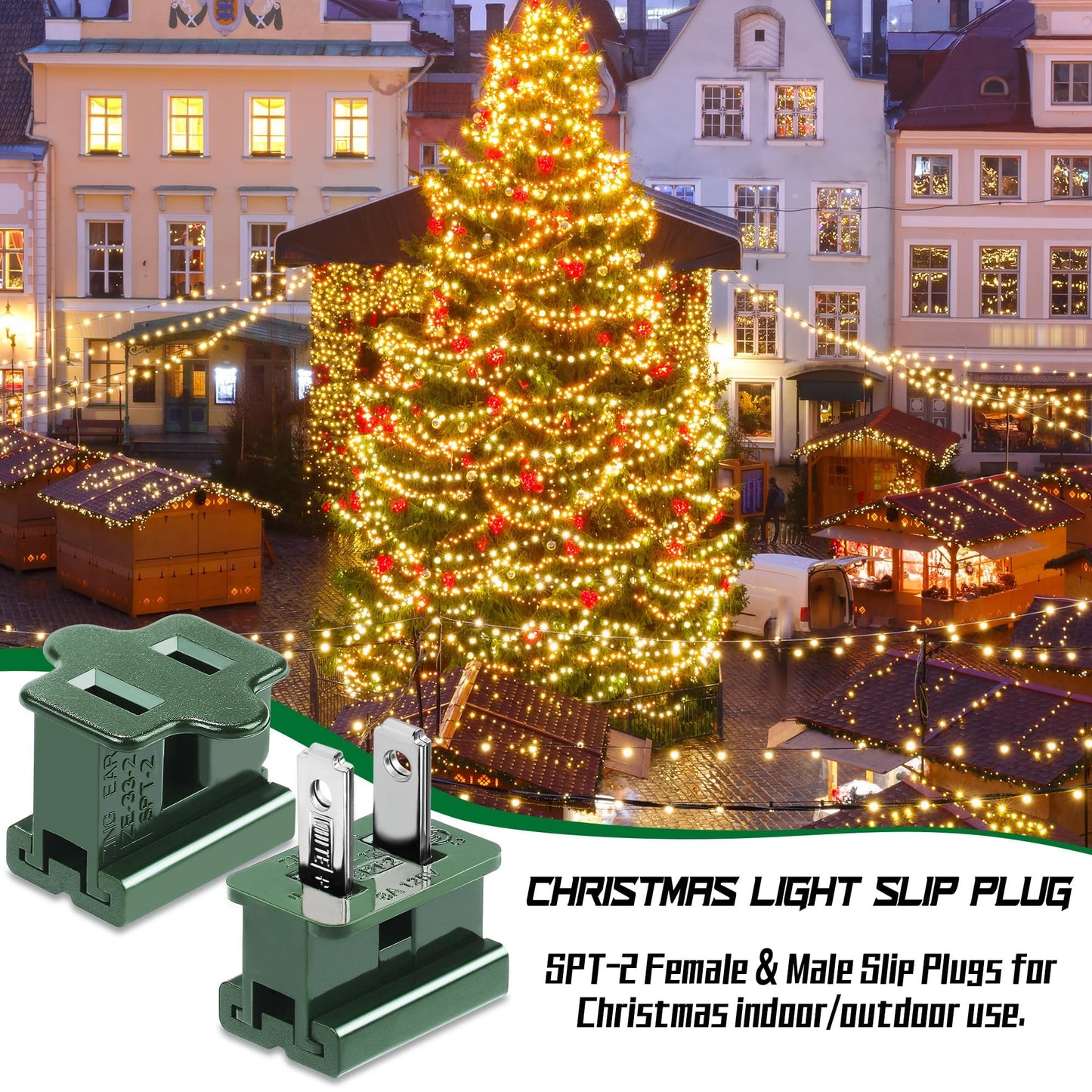 Fovths 12 Pieces Christmas Male and Female SPT-2 Vampire Plugs Light Slip Zip Plug Green Gilbert Plugs Electrical Light End Plug for Xmas Holiday Outdoor Indoor Lighting, 6 Female+6 Male