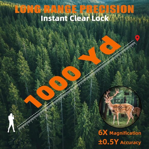 Laser Rangefinder | 1000 Yards | Rechargeable with Slope, Angle, Speed & Scan | 6X Magnification, Camo, Waterproof for Golf & Archery
