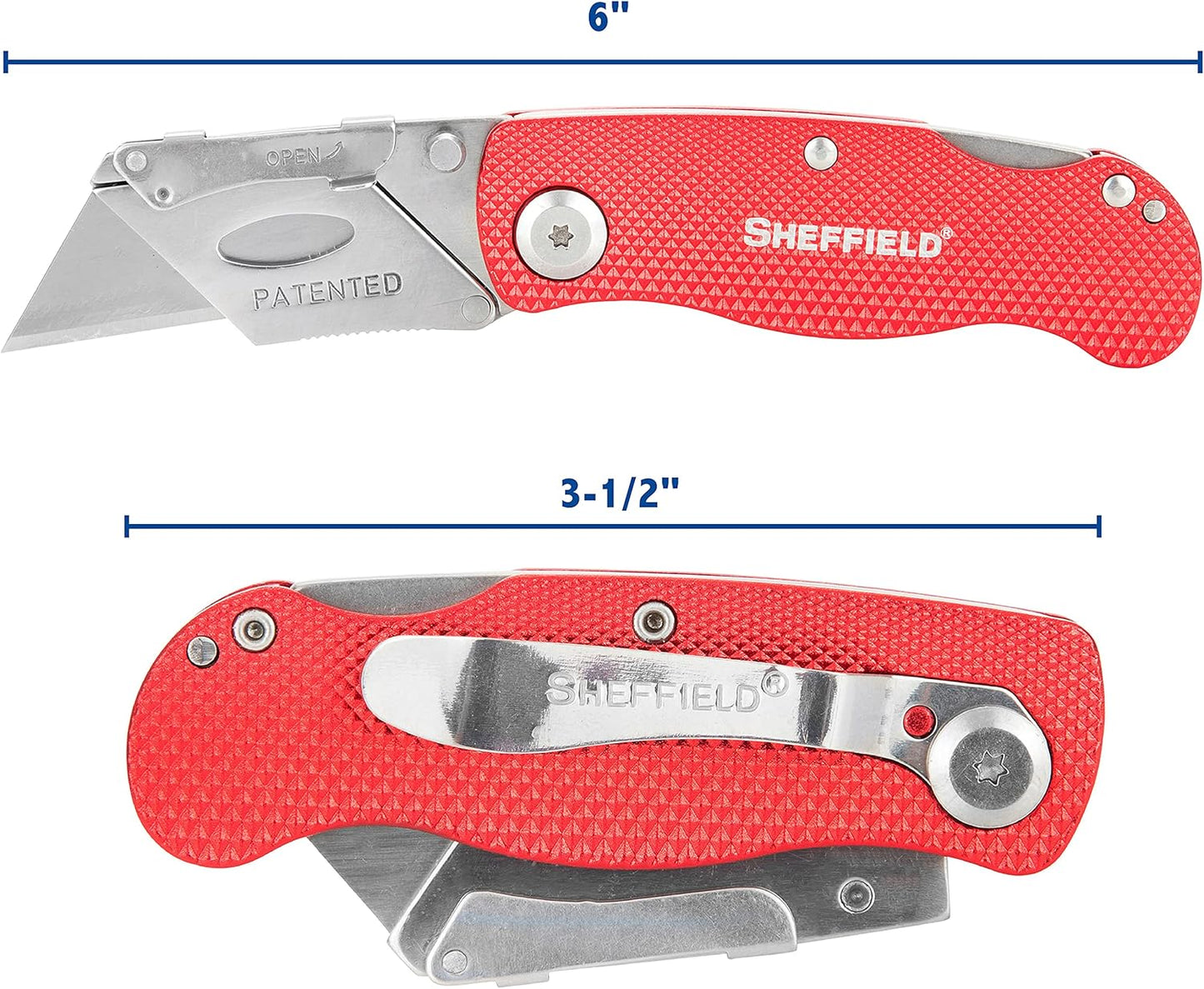 Sheffield Folding Utility Knife - Aluminum Handle, Accepts Standard Blades | Ideal for Home, Office & Trades
