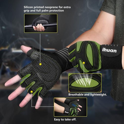 Ihuan Weight Lifting Gym Gloves - Ventilated Design with Wrist Wrap Support for Men & Women