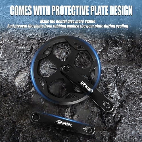 Bike Crankset for Ebike: 48T/52T Universal Bike Crankset Set Double Chain Cover 170mm Aluminium Alloy Arm for Single Speed and 6/7/8 Speeds Electric Bikes, Fat Tire Bike (Crank Removal Tool Included)