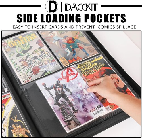 D DACCKIT Premium Comic Binder - Holds 96 Comics with Sleeves | Classic Navy Blue Storage Album