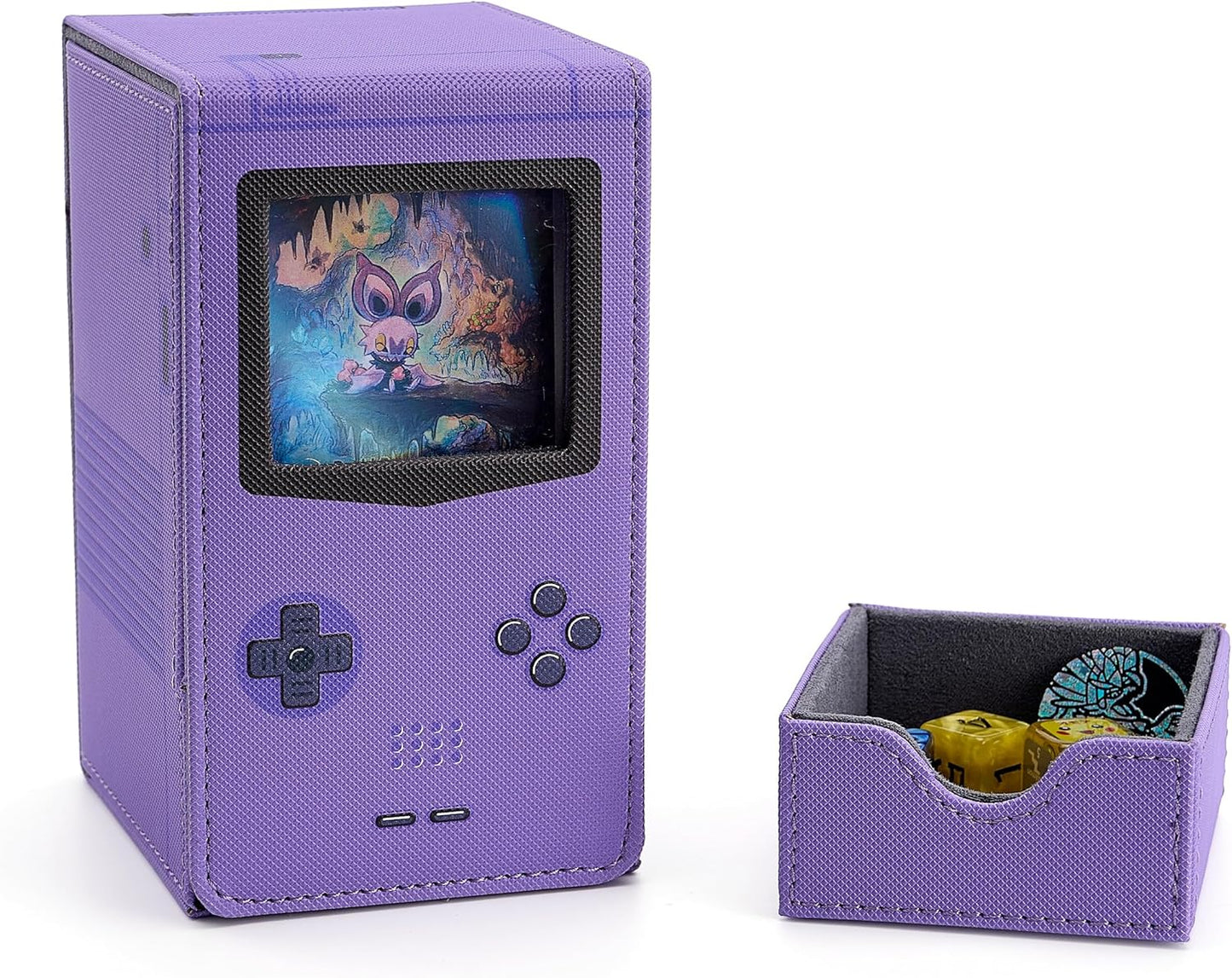 Venssu Retro Gaming Console Deck Box - PU Leather Card Storage with Dice Tray | Fits 120 Sleeved Cards (Purple)