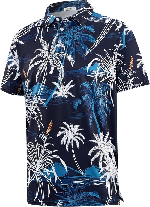 APTRO Golf Shirts for Men - Moisture-Wicking Hawaiian Polo with Dry Fit & Short Sleeves