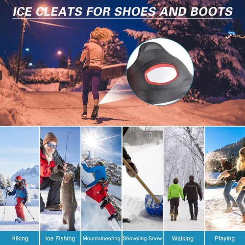 Ice Cleats for Shoes and Boots Tungsten Crampons Anti Slip Shoes Grippers with Reflective Heel,Ice Snow Walk Traction Cleats Overshoe Stretch Footwear for Men Women (Medium(5-7 Men/6.5-8.5 Women))