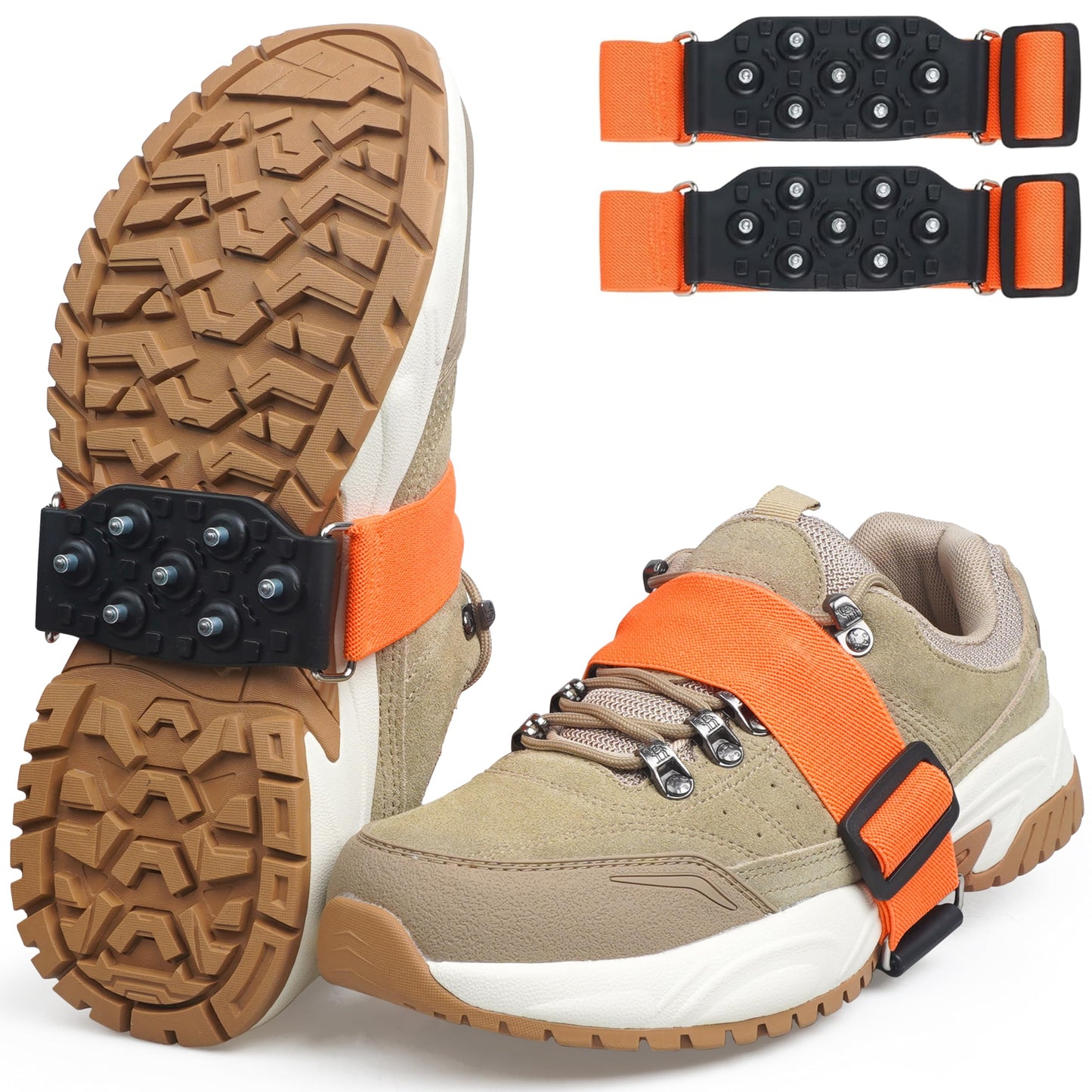 Ice Cleats Mid-Sole Snow Traction Cleats Crampons for Shoes and Boots Rotatable Non Slip Ice Grippers Overshoe with 7 Tungsten Studs for Walking on Snow Ice Men Women Indoor/Outdoor