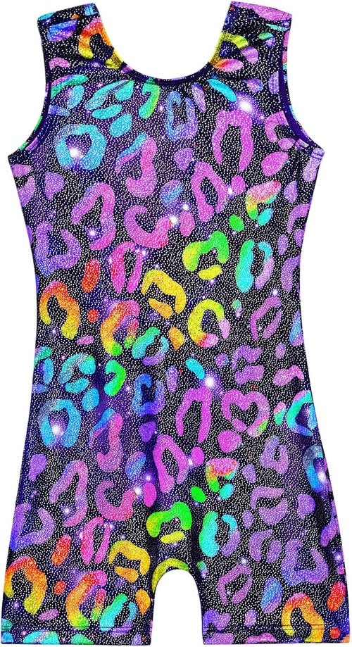 Domusgo Gymnastics Leotards for Girls - Sparkly One-Piece Pro Unitard with Shorts | Kids Size