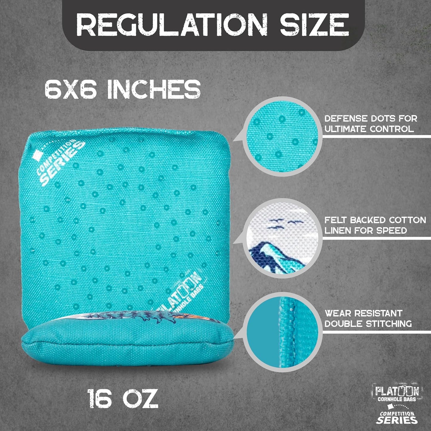 Play Platoon Cornhole Bags Set of 8 | Professional Regulation Weight | Double-Sided Slick & Stick