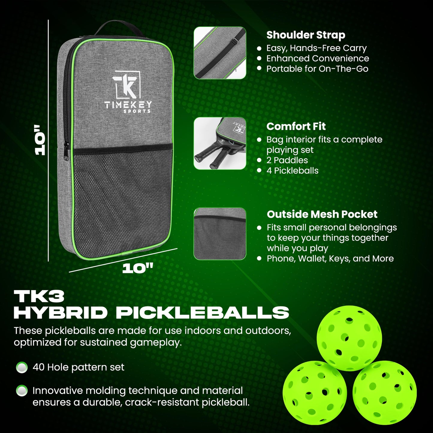 Pickleball Paddles Set of 2, Reinforced T700 Raw Carbon Fiber Paddles with High Texture Surface and Perforated Comfort Grip, Honeycomb Polypropylene Core, 4 Durable Pickleballs & Carry Bag.