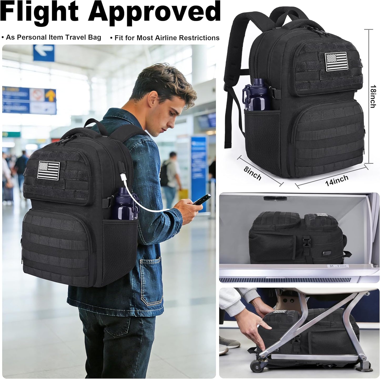 Mozeto Laptop Backpack - 17 Inch Tactical Utility Bag for Men with USB Charger Port | Travel-Approved