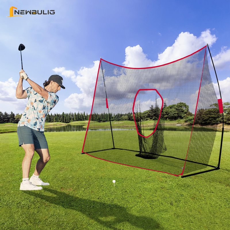 NEWBULIG Golf Net with Pocket, 10 x 7Ft Golf Practice Net for Backyard with Carry Bag, Indoor & Outdoor Dual-Use Training Aid for Golfers to Practice Driving, Hitting, Ideal Golfing Gifts for Beloved
