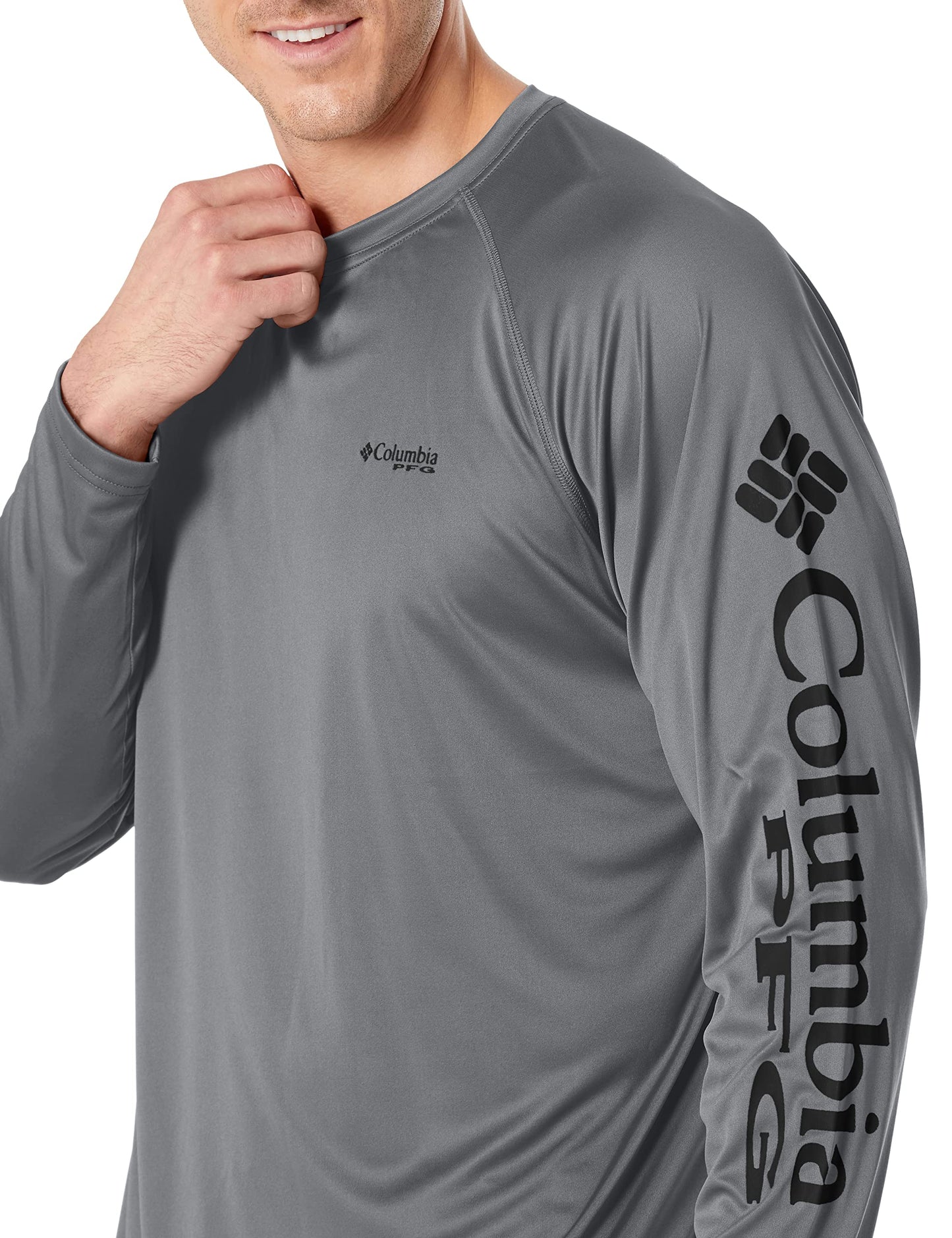 Columbia Men's PFG Terminal Tackle Long Sleeve Fishing Shirt, City Grey/Black Logo, 3X