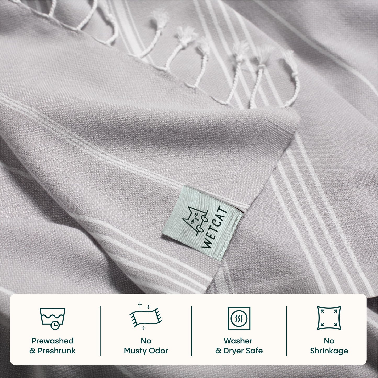 WETCAT Turkish Beach Towel Oversized (38"x71") 100% Turkish Cotton, Made in Turkey - Sand Free, Extra Large, Ultra Soft, Quick Drying, Compact & Lightweight for Travel - Light Grey