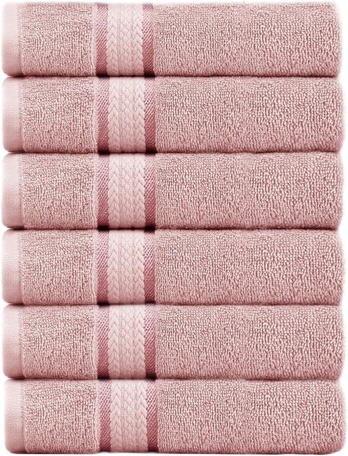 COTTON CRAFT Ultra Soft Hand Towels - Set of 6 Plush Absorbent Quick-Dry Towels | 16x28 Blush Pink
