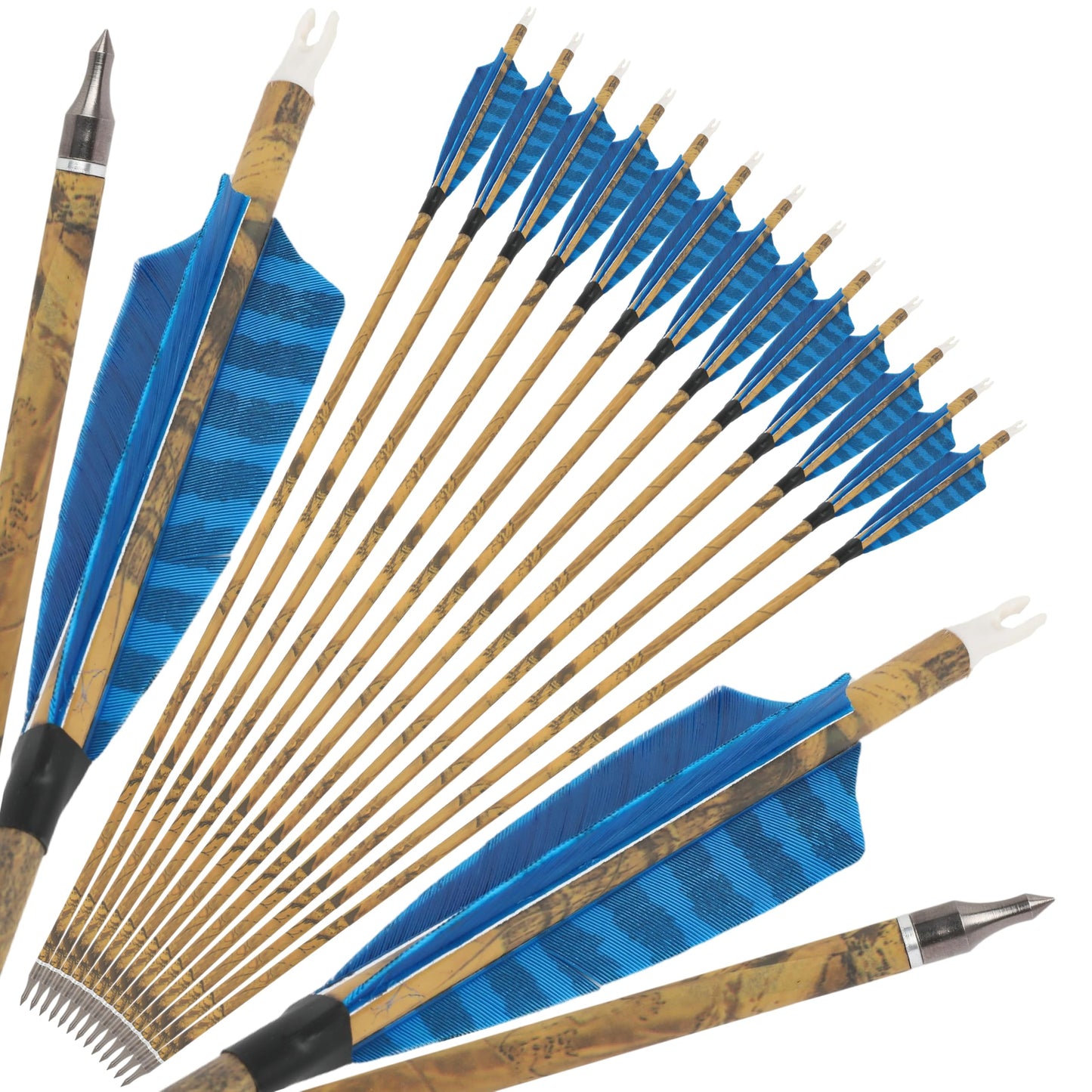ZSHJGJR 30” Carbon Arrows Hunting Arrows with 4” Turkey Feather Removable Tips Archery Targeting Practice Arrows 500 Spine for Compound & Recurve & Traditional Bow 6/12pcs (12, Blue)