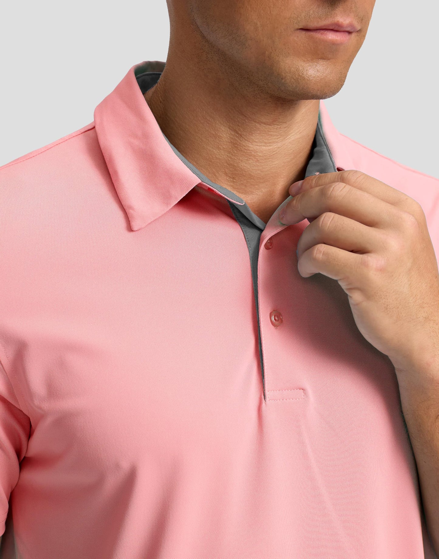 Men's Golf Shirts Dry Fit Moisture Wicking Performance Short Sleeve Collared Polo Shirts for Casual Athletic Business (Pink, L)
