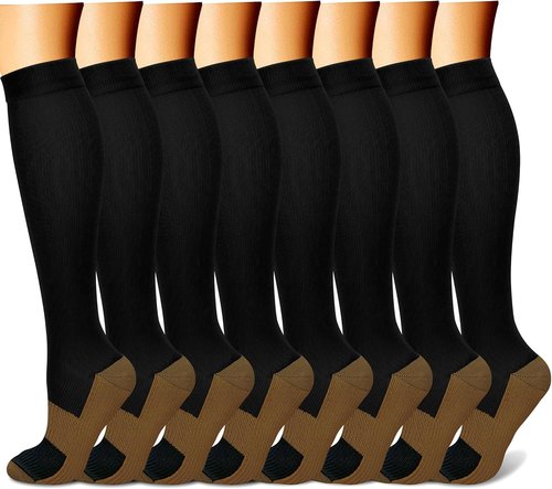 FEYHAY Copper Compression Socks - 15-20 mmHg for Enhanced Circulation | 8 Pairs for Men & Women, Ideal for Running & Climbing