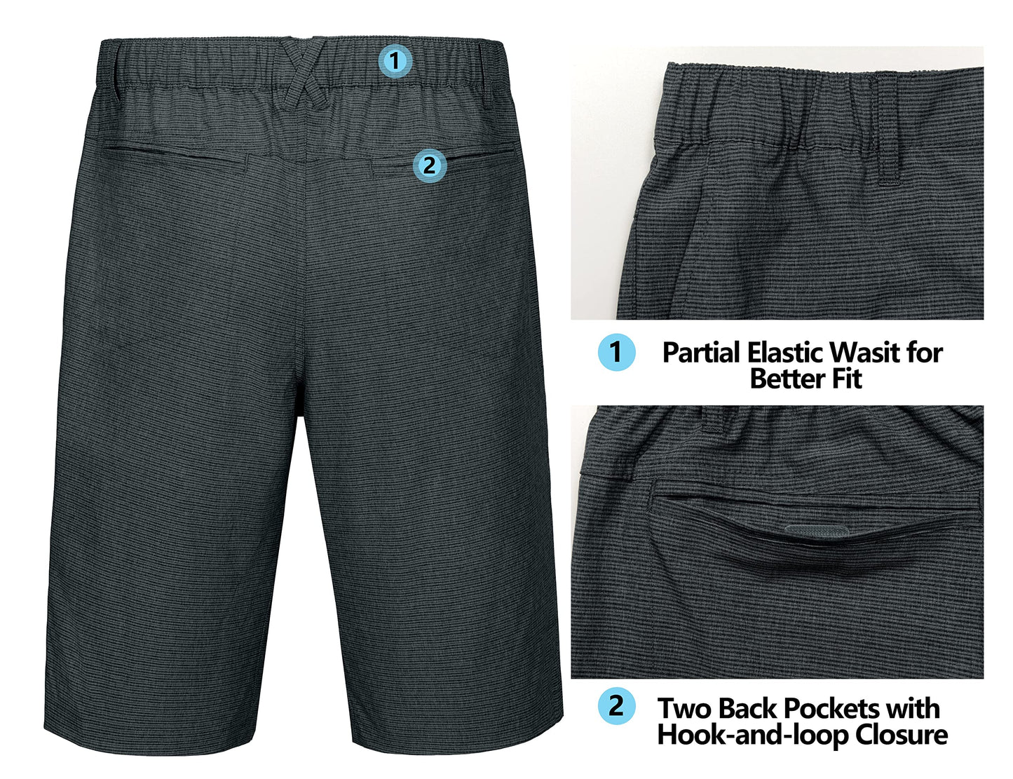 Little Donkey Andy 12 Inch Inseam Golf Shorts for Men Bermuda Quick Dry Elastic Waist Shorts for Hiking Travel Casual Black L