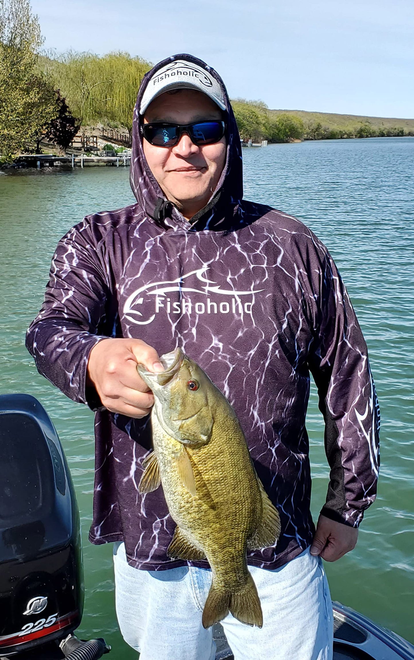 Fishoholic UPF 50 Performance Fishing Shirt - Long Sleeve Hoodie - Loose Keg Fit - Breathable Quick Dry Sun Protection (LSH-BLKh2o-XXL)