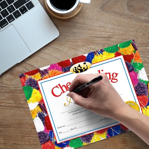 Hayes Cheerleading Award Certificate - Customizable Recognition for Students | Full-Color Pom-Pom Design, 8.5" x 11", 30 Pack