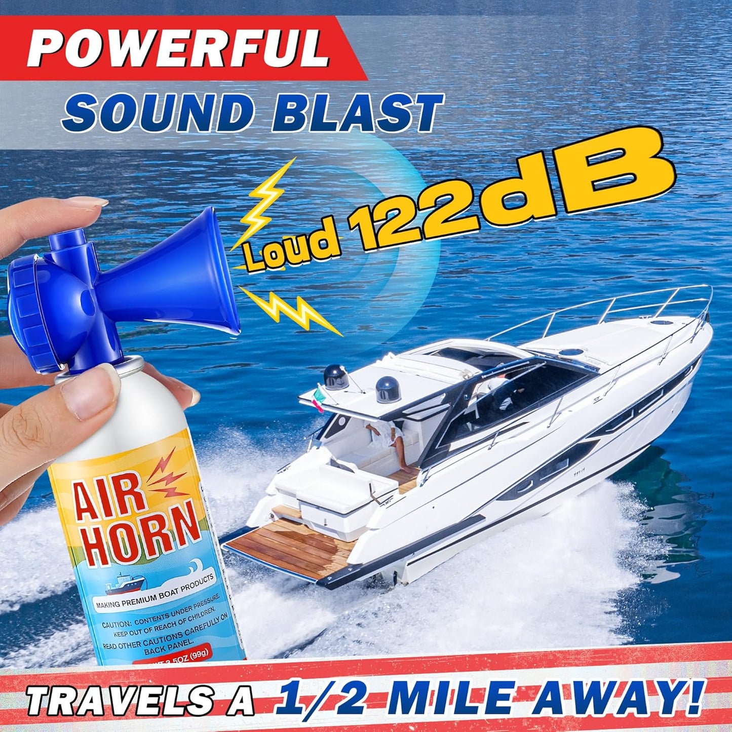Air Horns 2 Pack by [Brand Name] - 122DB Loud Marine Safety Horns | Ideal for Boating, Camping, Hiking