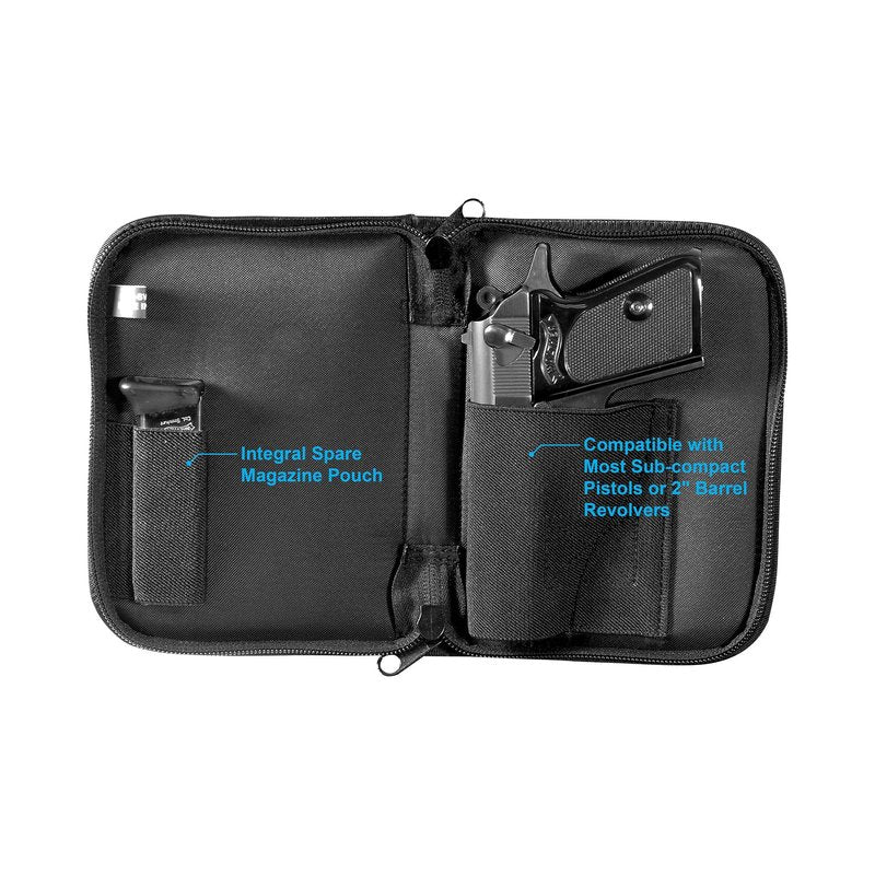 UTG Discreet Sub-compact Handgun Case for Pistol & Revolver , Black, Size: Length 5" x Height 7"