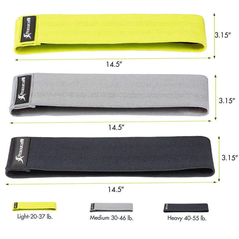 ProsourceFit Fabric Loop Resistance Bands Set with Anti-Slip Grip, Mini Workout Bands for Fitness Training to Tone Legs, Glutes and Booty, Green/Gray/Black