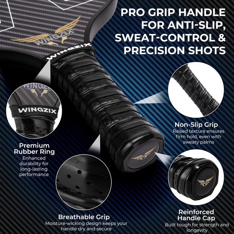 Wingzix Pickleball Set of 4 – T700 Carbon Fiber Pickleball Paddles/Pickleball Racket – 16mm Honeycomb Core, Lightweight – 4 Balls, Carry Bag & Accessories – Premium Gift Set