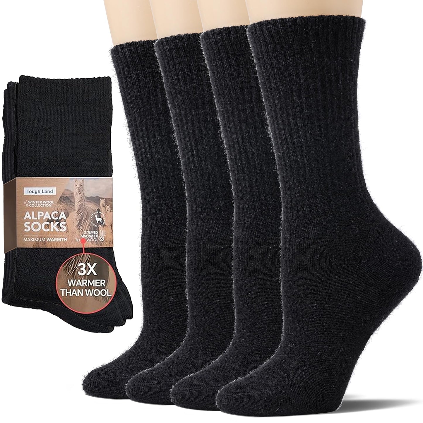 Tough Land Alpaca Wool Socks for Men and Women - Non-Itchy, Full Cushion Warm Crew Socks - for Cold Weather, Hiking