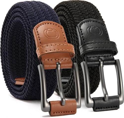 CHAOREN Stretch Belt for Men - 2 Pack of 1 3/8" Braided Golf Belts - Casual Elastic for Pants & Jeans
