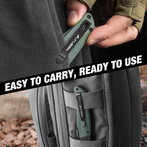 FLISSA Folding Pocket Knife, 3.4" 14C28N Steel Blade with G10 and Linen Micarta Handle, Crossbar Lock, Pocket Clip for EDC Outdoor Hiking, Camping, Gift for Men Women