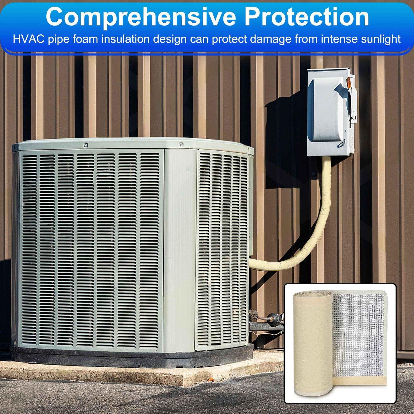 3 Layers HVAC Copper Pipe Insulation Cover Protector,Flexible AC Copper Line Insulation Sleeve,600D Oxford 72x10.2 Inch AC Pipe Insulation Wrap for Outside Central Air Conditioning Splits Khaki