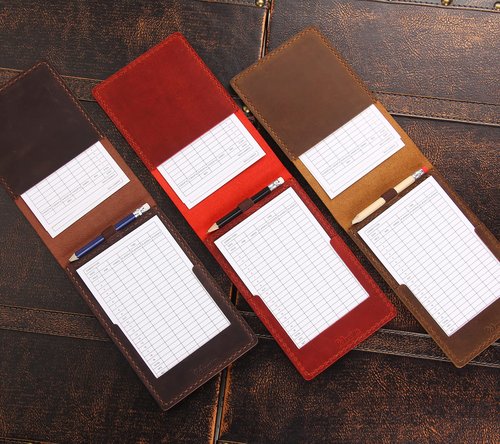 Robrasim Handmade Leather Yardage Book Cover, Leather Golf Scorecard Holder - Brown